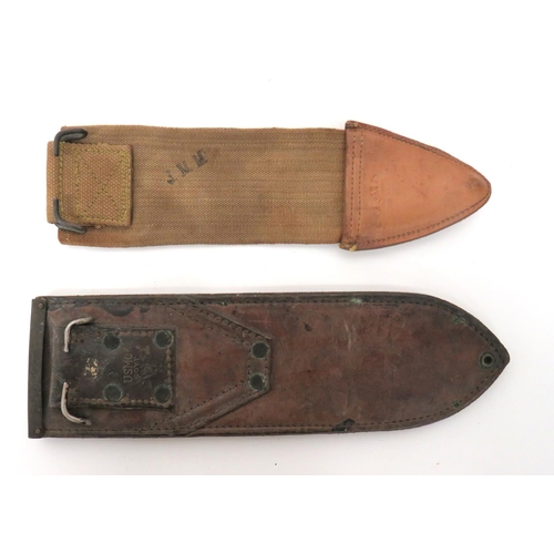 509 - Two American Knife Scabbards
consisting M1917 bolo knife canvas and leather tipped over scabbard.  R... 