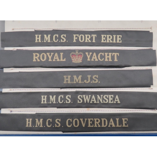 55 - 106 x Royal Navy Post War Cap Tallies
including HMS Bulwark ... HMS Thunderer ... HMS Boxer ... HMS ... 