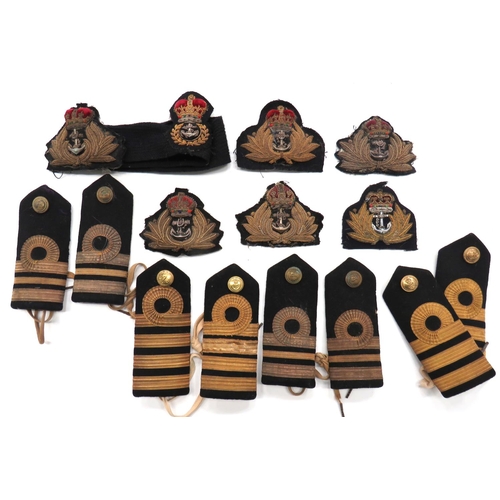 68 - Royal Navy Cap Badges And Rank Boards
including 3 x bullion embroidery, KC Officer cap badges ... 3 ... 