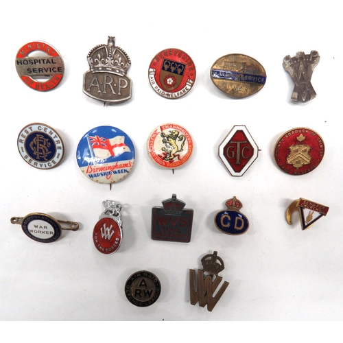 92 - 17 x Home Front Lapel Badges
including silver hallmarked KC ARP ... Silver Vickers Armstrong ARP ...... 