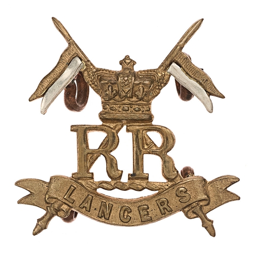 136 - Boer War Her Majesty’s Reserve Regiment of Lancers cap badge.  Good scarce die-cast brass crowned RR... 