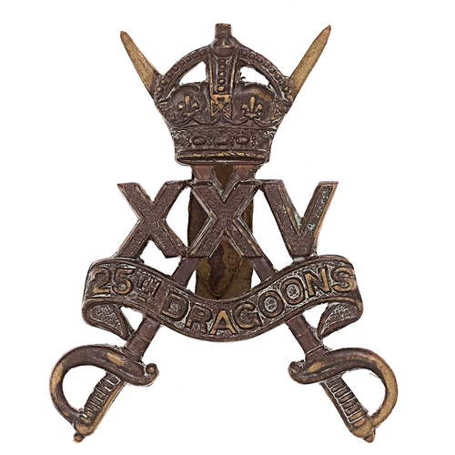 138 - 25th Dragoons war raised cavalry WW2 OSD cap badge c. 1941-45.  Good scarce die-cast bronze crowned ... 