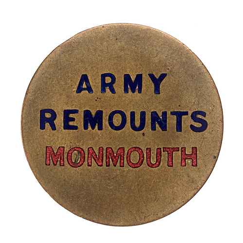 148 - Army Remounts Monmouth WW1 Welsh lapel badge.  Good scarce die-stamped brass disc bearing ARMY over ... 