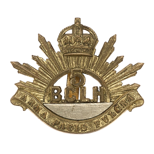 154 - 5th British Columbia Light Horse Canadian Militia cap badge c. 1920-32.  Good scarce die-stamped bra... 