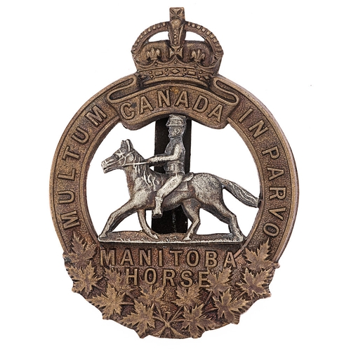 160 - Manitoba Horse Canadian Militia cap badge c. 1920-36.  Good scarce die-stamped bronzed crowned circl... 