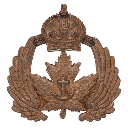 162 - Canadian Naval Air Service cap badge c. 1920-24.  Good scarce die-stamped bronzed crowned winged Map... 