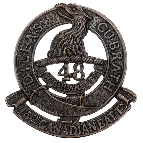 163 - 15th (48th Toronto Highlanders) Bn.  CEF  WW1 Canadian glengarry badge.   Good scarce large die-stam... 