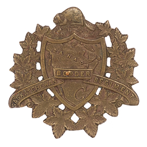 167 - Saskatchewan Border Regiment Canadian Militia cap badge c. 1924-36.  Good scarce die-pressed bronzed... 