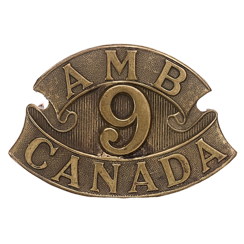 168 - 9th Canadian Field Ambulance CEF WW1 Officer's cap badge.  Good scarce bronzed AMB scroll over 9 res... 