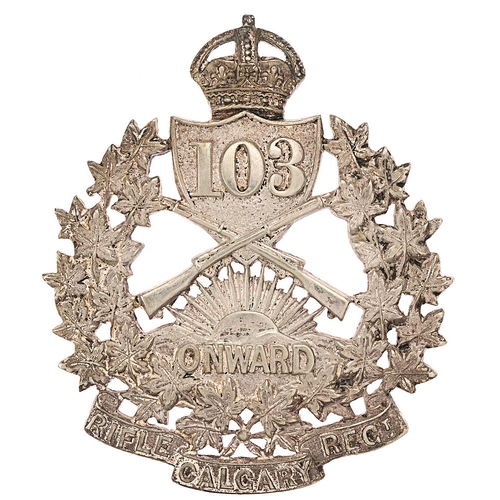 187 - 103rd Regiment (Calgary Rifles) post 1912 Canadian Officer's cap badge.  Good die-cast unmarked silv... 