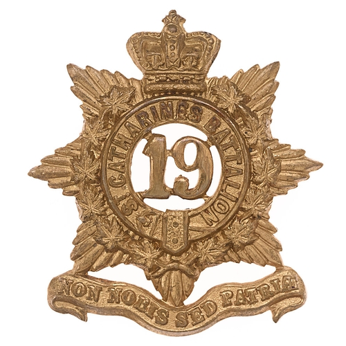 189 - 19th St. Catherine’s Bn. Canadian  Militia Victorian cap badge c. 1900.  Good scarce die-stamped bra... 