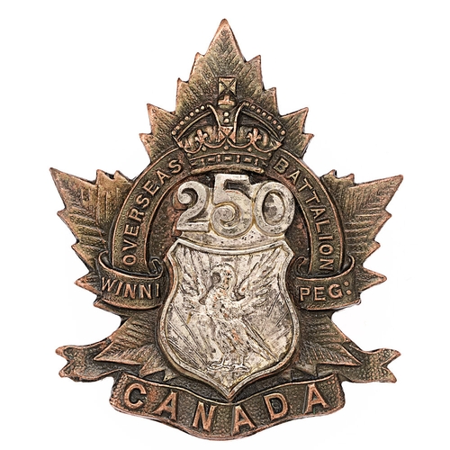 190 - 250th (White Eagles) Bn. CEF WW1 Canadian Officer's cap badge.  Good scarce die-stamped bronzed Mapl... 