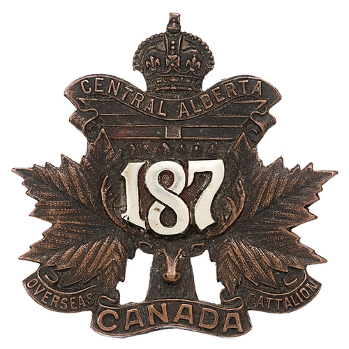 191 - 187th (Central Alberta) Battalion CEF WW1 Canadian Officer's cap badge.  Good scarce bronzed example... 