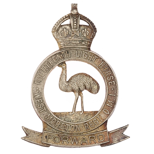 199 - Australian 14th Light Horse Regt. (West Moreton) slouch hat badge c. 1930-42.  Good scarce die-stamp... 