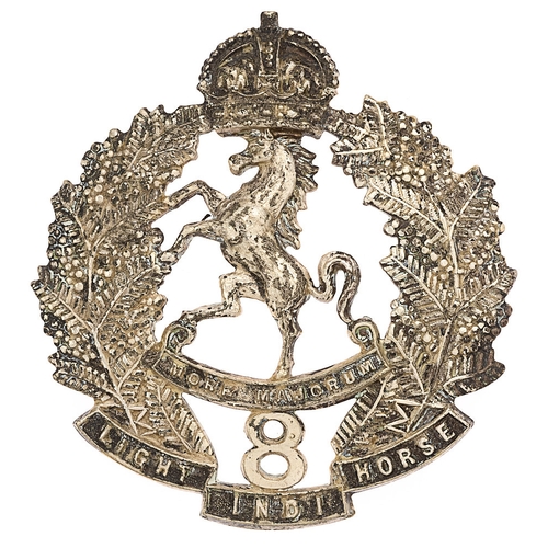 203 - Australian 8th (Indi) Light Horse slouch hat badge c. 1930-42.  Good scarce die-stamped silvered cro... 