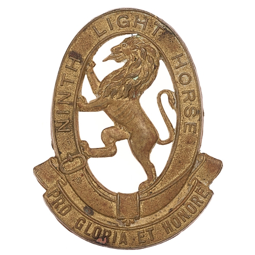 205 - Australian 9th Light Horse slouch hat badge c. 1930-42.  Good scarce die-stamped oval brass strap in... 