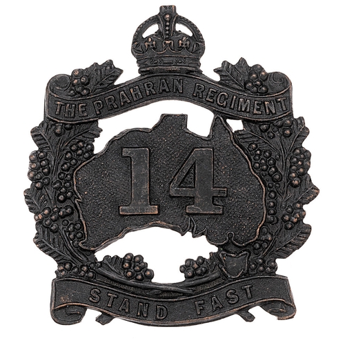 211 - Australian 14th Infantry Bn. (The Prahran Regiment)  slouch hat badge c. 1930-42.  Good scarce die-s... 