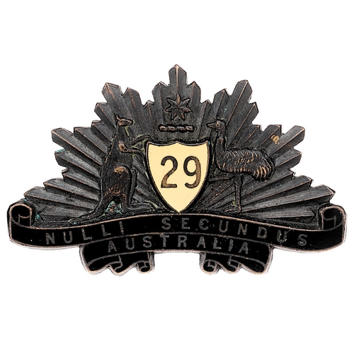 216 - Australian 29th Infantry Bn. (East Melbourne Regiment) slouch hat badge c. 1930-42.  Good scarce die... 