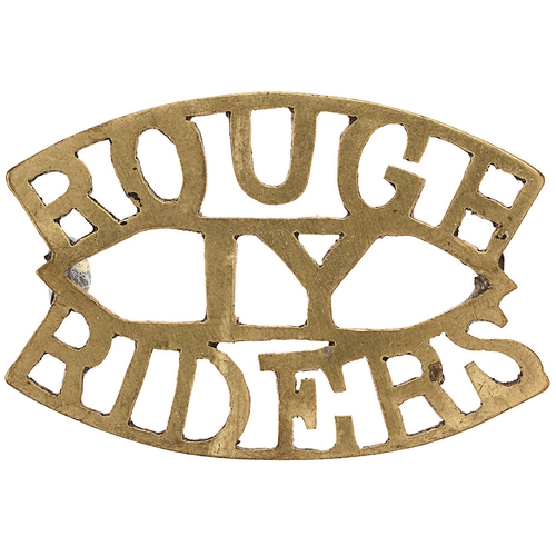 235 - ROUGH / IY / RIDERS Boer War sheet brass shoulder title.  Good scarce elliptcal issue.    wire loops... 