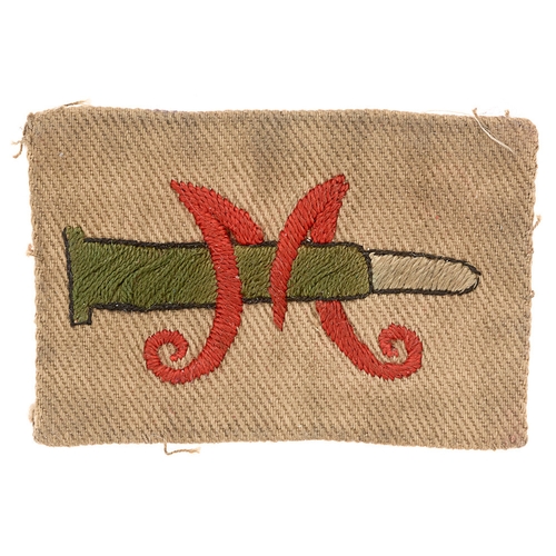 245 - Volunteer Training Corps WWI VTC Marksman's cloth badge.  Good scarce green / grey bullet entwined w... 