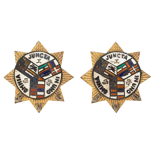 268 - China. Shanghai Volunteer Corps HQ Staff pair of collar badges.  Good scarce matching pair. Each a d... 