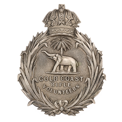 28 - Gold Coast Rifle Volunteers Victorian helmet plate badge c. 1892-1901.  Good scarce die-stamped whit... 