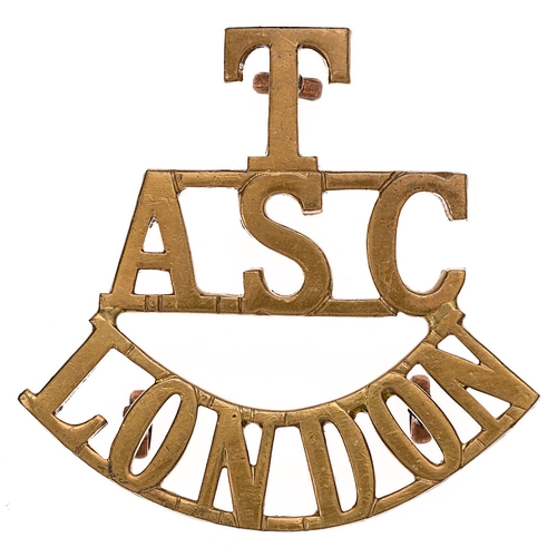 289 - T / ASC / LONDON Army Service Corps shoulder title c. 1908-21.  Good scarce die-cast brass issue.   ... 