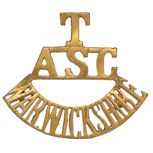 291 - T / ASC / WARWICKSHIRE Army Service Corps shoulder title c. 1908-21.  Good scarce die-cast brass iss... 