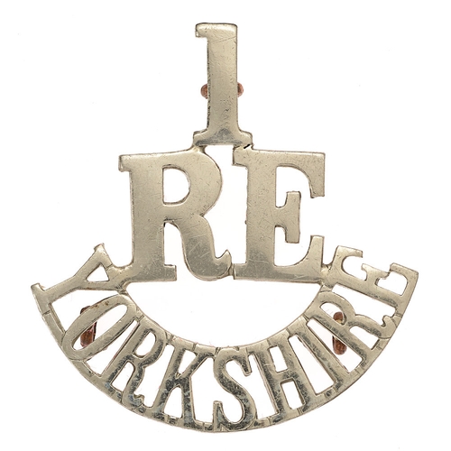 292 - 1 / RE / YORKSHIRE  pre 1908 Royal Engineers shoulder title.  Good scarce die-cast white metal issue... 