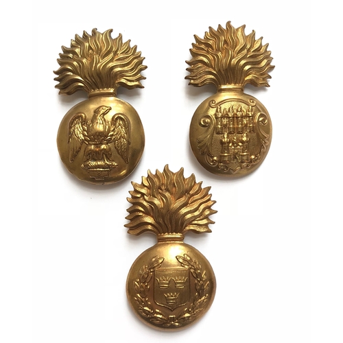 309 - Irish. 3 post 1881 fusilier glengarry grenade badges.  Royal Irish Fusiliers (eagle) ... Royal Dubli... 