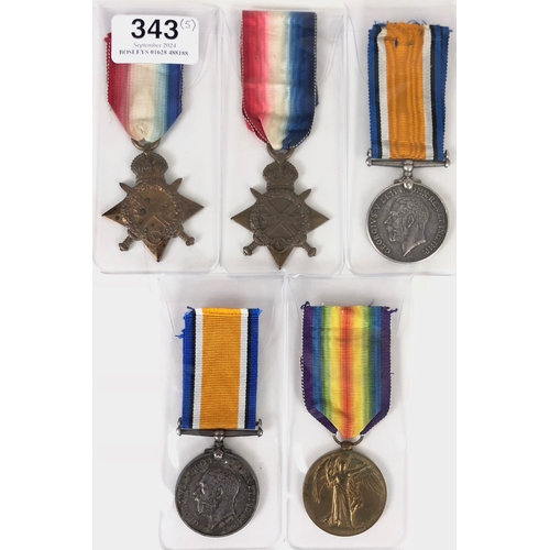 343 - 5 WW1 Royal Navy Battle of Jutland Casualty Medals.  1914/15 Stars awarded to J24078 G C SOUTHWELL O... 