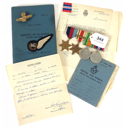 344 - WW2 RAF North Africa Campaign Air Gunner's Medals & Logbook.  Recording the RAF career of flying Off... 