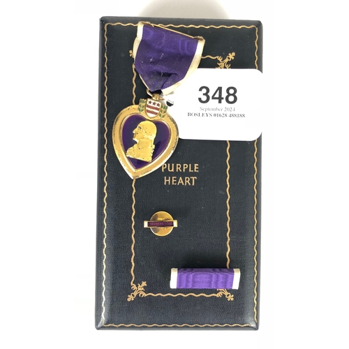 348 - WW2 US Attributed Casualty Purple Heart Medal.  This example of the Purple Heart is engraved to the ... 