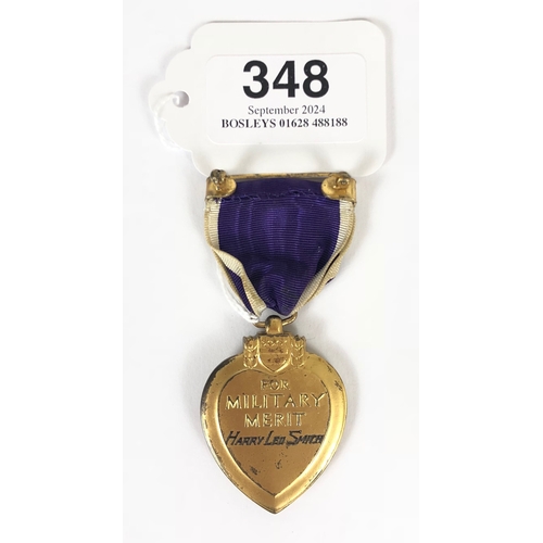 348 - WW2 US Attributed Casualty Purple Heart Medal.  This example of the Purple Heart is engraved to the ... 