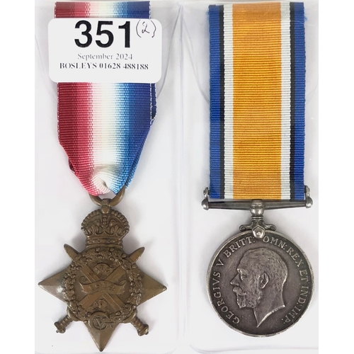 351 - King's Own Scottish Borderers 1914 Mons Star POW Pair of Medals.  Awarded to 9212 PTE A JOHNSON KOSB... 