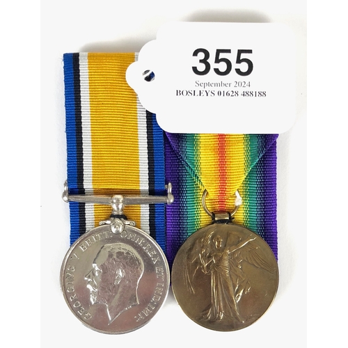 355 - WW1 Pair to 15th London Regiment Civil Service Rifles.  Awarded to 7516 PTE O O C BURNE 15-LOND R.
C... 