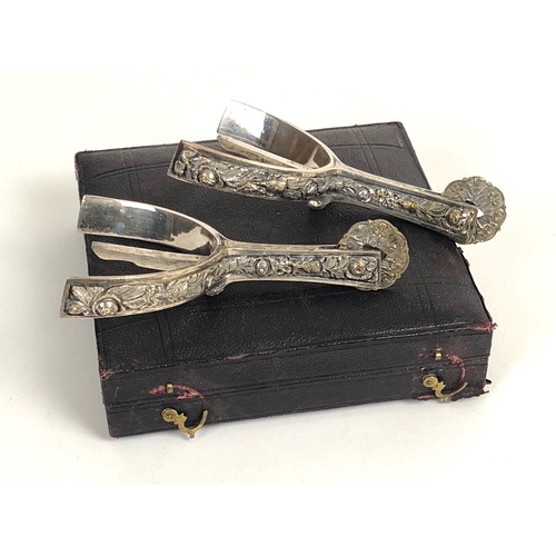 361 - Victorian / Edwardian Lord Lieutenant Cased Spurs by Peel London.  A good and scarce pair of silver ... 