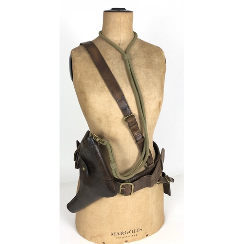 380 - WW1 Period British Officer Sam Browne Equipment.  Waist belt and brace strap ... Revolver holster ..... 