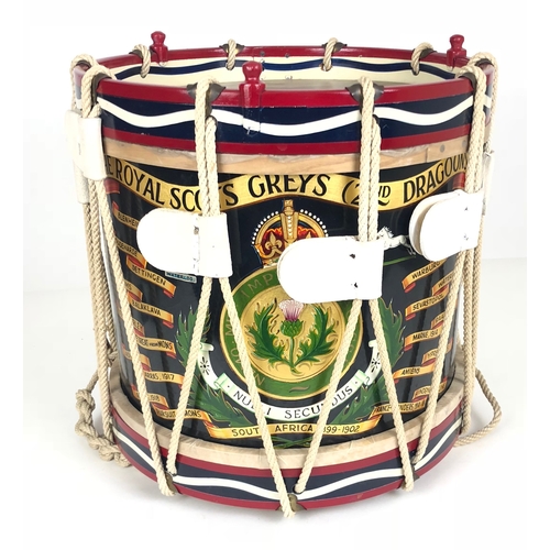 388 - The Royal Scots Greys (2nd Dragoons) Regimental Side Drum.  A fine rope tension display example. The... 