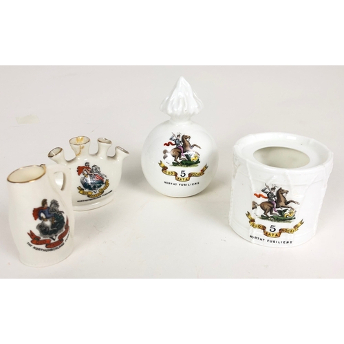 393 - 4 Northumberland Fusiliers Crested China Items.  Each item is decorated with a regimental device: Fl... 