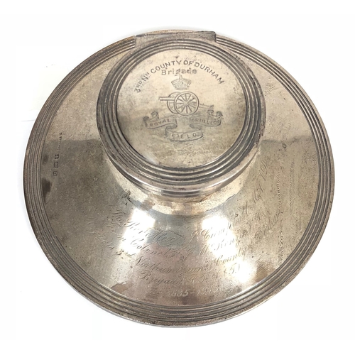 396 - 1913 3rd County of Durham Brigade Royal Field Artillery Presentation Silver Inkwell.  This large hal... 