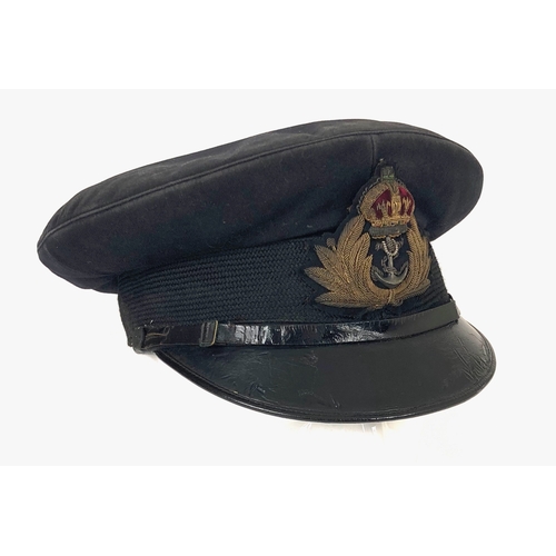 402 - WW2 Period Royal Navy Officer Cap. A good regulation example complete with bullion King's Crown badg... 