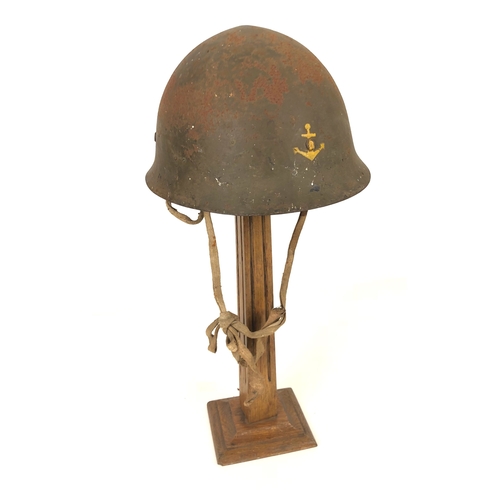 403 - WW2 Japanese Marine Naval Landing Force Helmet  This example with green painted finish to the shell ... 