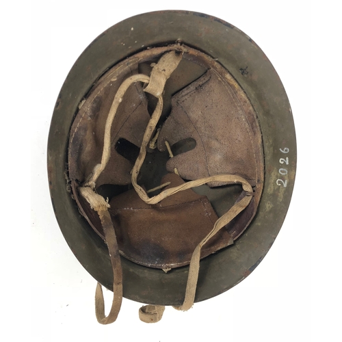 403 - WW2 Japanese Marine Naval Landing Force Helmet  This example with green painted finish to the shell ... 