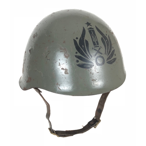 405 - WW2 Italian Army Combat Helmet.  A good example with stencilled regimental badge to the front. Compl... 