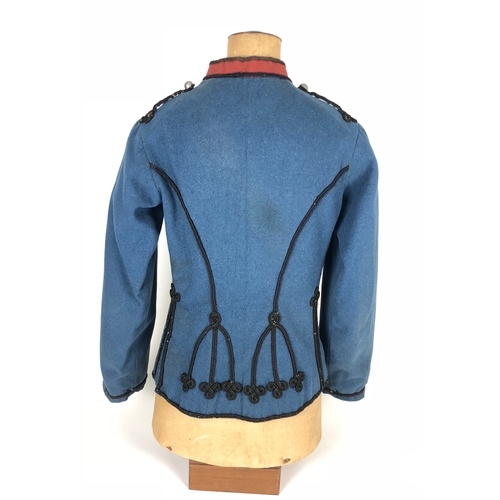 418 - French 2me. Chasseurs tunic.  Goods scarce mid-blue cloth with red collar and black cord trim with n... 