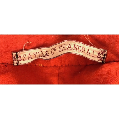 427 - Shanghai Volunteer Corps pe-war uniform by Sayle & Co. Shangha  Good rare scarlet cloth example with... 