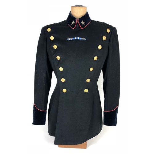 431 - Italian Infantry Officer's Full Dress Tunic.  Good scarce double-breasted example of black cloth wit... 