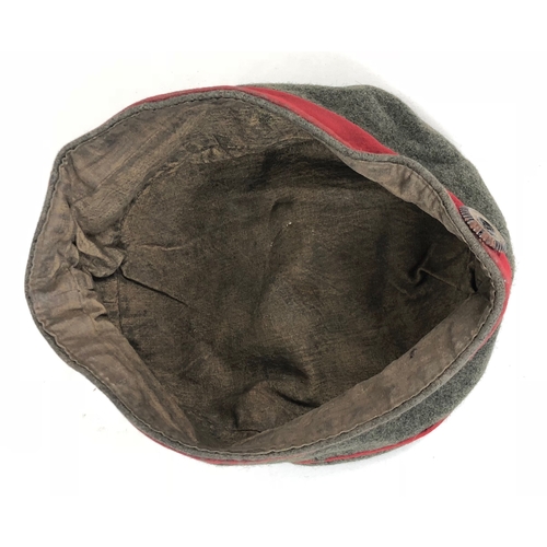 436 - WW1 Imperial German Fieldmutz Pork Pie Cap. Field grey crown and body with red piping and cap band. ... 