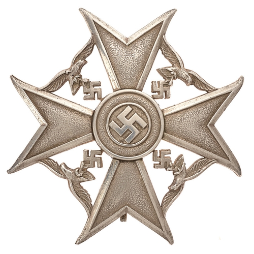 444 - German Third Reich Spanish Cross in silver. A fine scarce unmarked example of the breast badge award... 